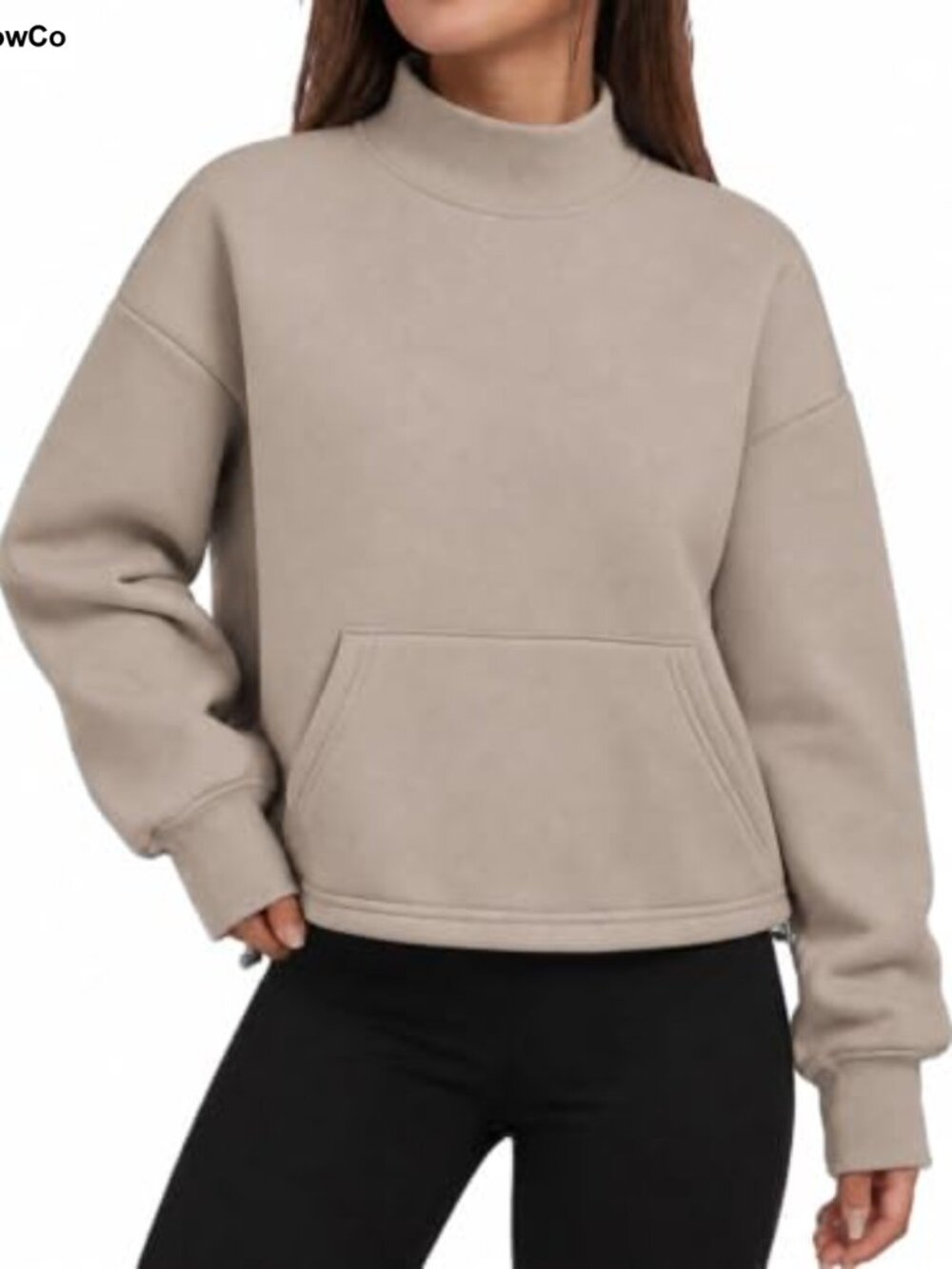 Women Mock Neck Crop Sweatshirt Fleece Lined Pullover Fall Outfit